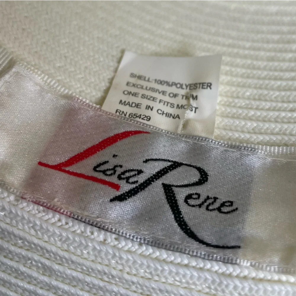 Ivory Women's Hat Rhinstone Pin Ribbon Church Derby Tea Summer Wedding Wide Brim